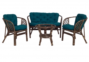 Комплект меблів Багама оливкого кольору з натурального ротангу, софа, 2 крісла та кавовий столик CRUZO