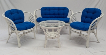 Комплект меблів Багама Арм сніжно-білого кольору  з натурального ротангу, софа, 2 крісла та кавовий столик CRUZO