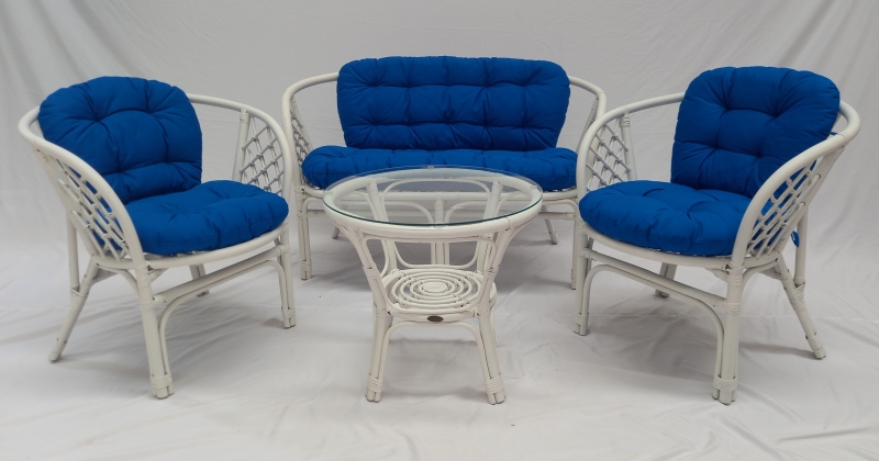 Комплект меблів Багама Арм сніжно-білого кольору  з натурального ротангу, софа, 2 крісла та кавовий столик CRUZO