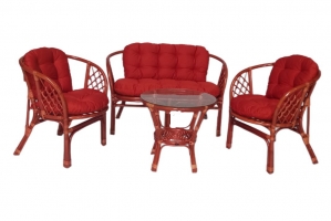 Комплект меблів Багама абрикосового кольору з натурального ротангу:софа,2 крісла,кавовий стіл зі склом CRUZO 