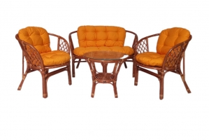 Комплект меблів Багама вінтажного кольору з натурального ротангу, софа, 2 крісла та кавовий столик CRUZO