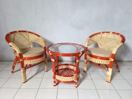 Кавовий комплект меблів Ява Тераса Сет для балкону з натурального ротангу 2 крісла і кавовий столик колір коньяк kt290420