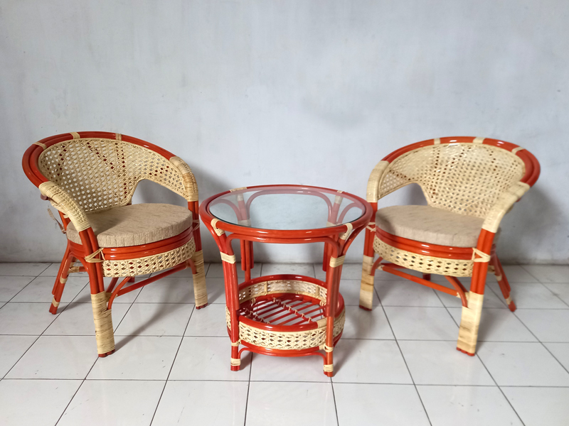 Кавовий комплект меблів Ява Тераса Сет для балкону з натурального ротангу 2 крісла і кавовий столик колір коньяк kt290420