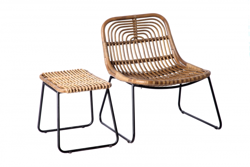 Крісло Конні з табуретом ТМ CRUZO натуральний ротанг коричневий krk5588