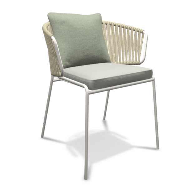 Стілець S•CAB Lisa Filò, 63×64×77 см, каркас з покриттям, плетіння з морського каната, подушка з тканини Agora або Sunbrella