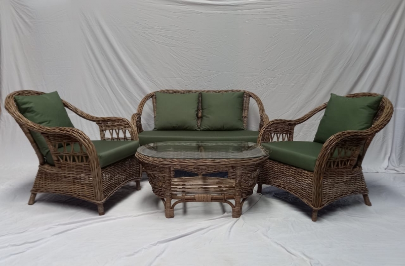 Плетений комплект Копа Кубу : софа двомістна, 2 крісла і кавовий столик із склом